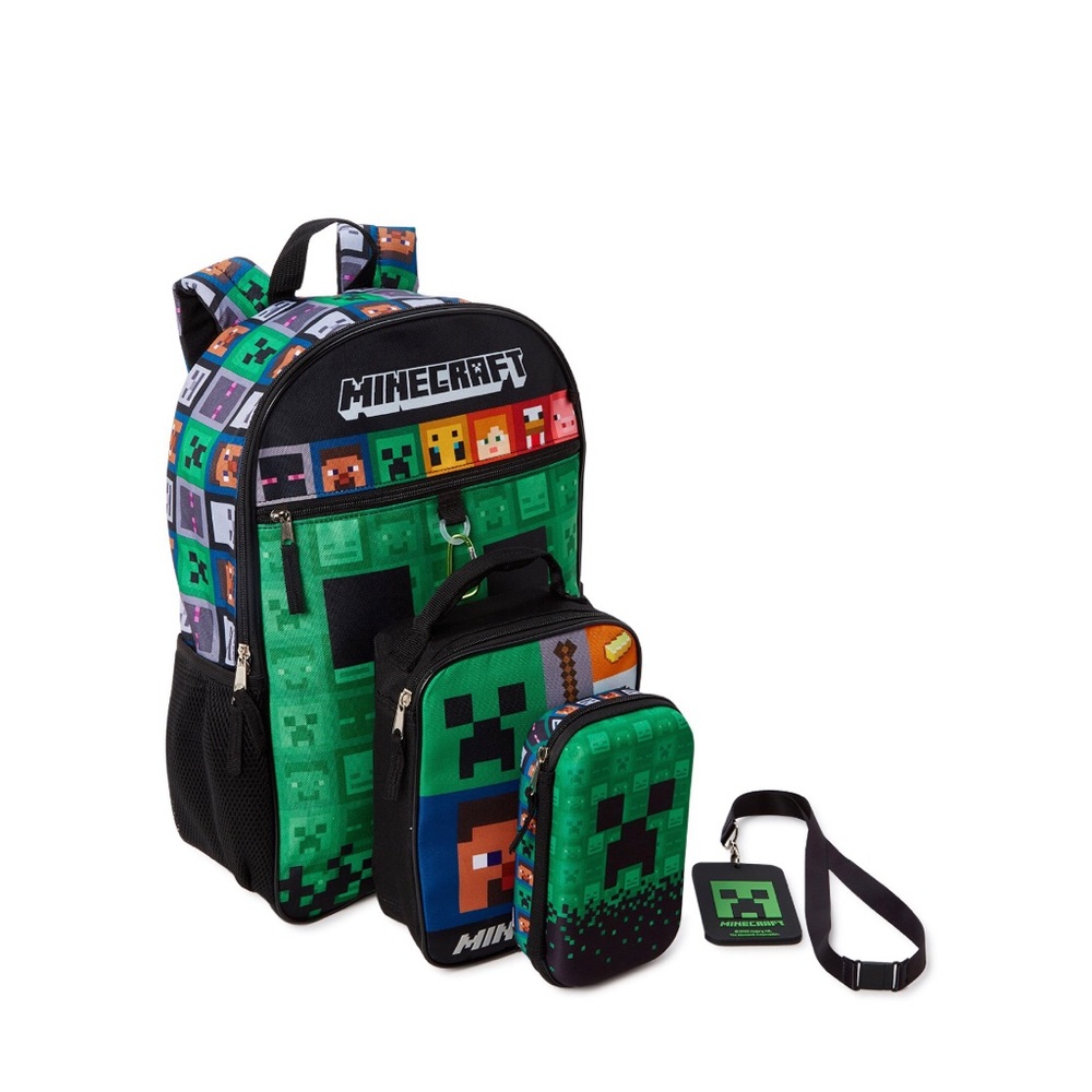 Minecraft 4pc kids Backpack Set with padded laptop sleeve, lunch bag & pad new - Picture 1 of 6